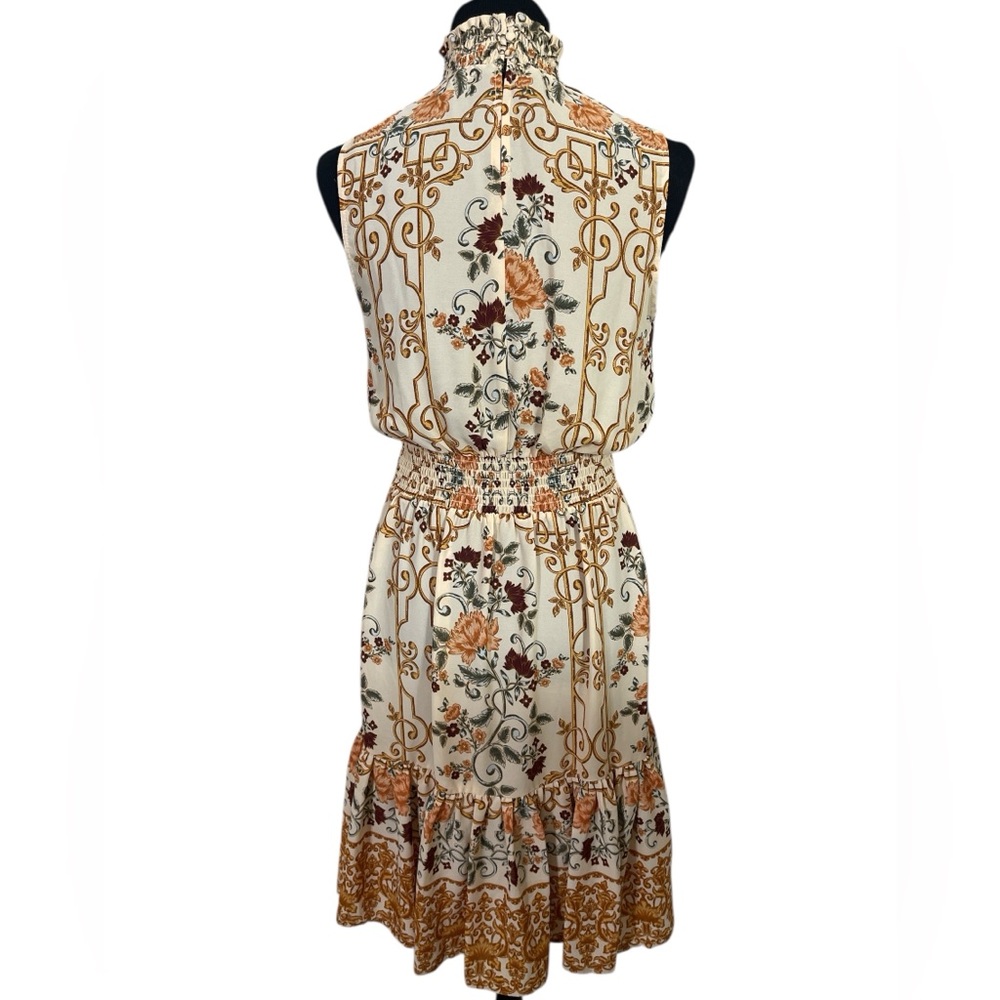 Whimsical Nanette Lepore Floral Smoked Sleeveless Mock Neck Dress - Picture 3 of 7